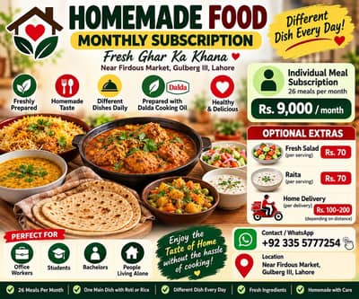 Homemade Food Monthly Subscription in Lahore