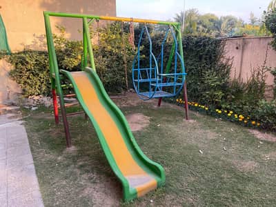 kids iron  swing set with slide