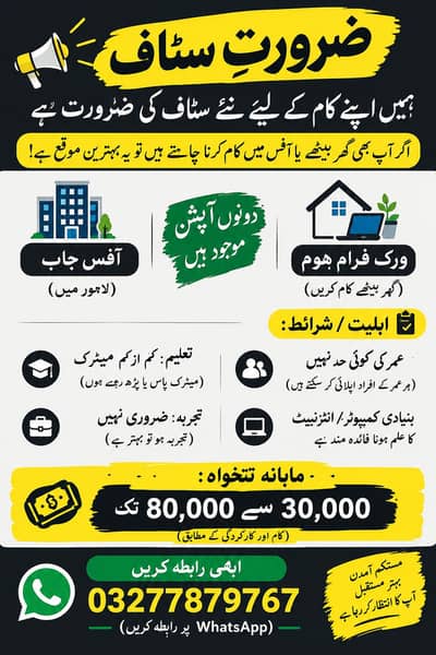 OFFICE AND ONLINE WORK AVAILABLE FOR MALE AND FEMALE AND FRESHER