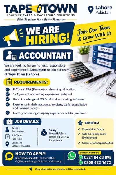 Accountant Required – TAPE TOWN Lahore