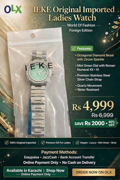 IEKE imported ladies watch Mint Green Octagonal Dimond