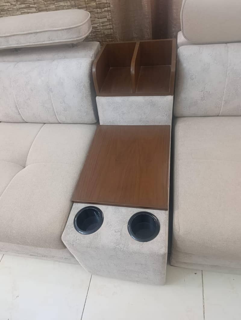 customized L-shaped sofa set and 2 single seater sofas and table 2