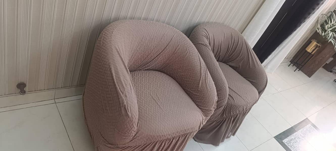 customized L-shaped sofa set and 2 single seater sofas and table 8