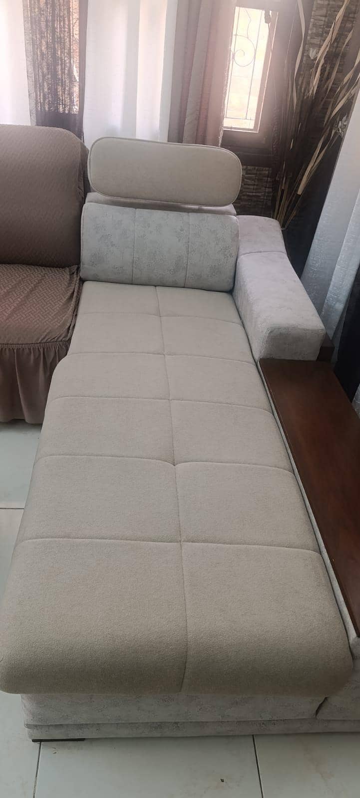 customized L-shaped sofa set and 2 single seater sofas and table 10