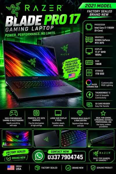 Gaming Laptop Razer Blade Pro 17/ 2021/Factory Sealed, Brand New