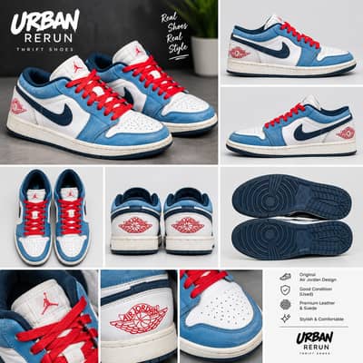 Air Jordan 1 blue white Red Sneakers _ Stylish Thrift shoes UrbanRerun