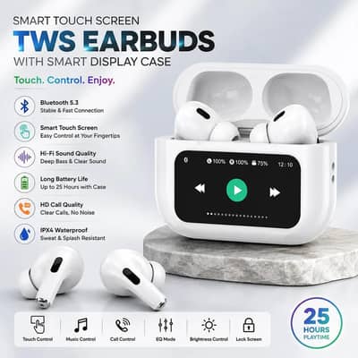 A9 pro black wireless earbuds and smart charging case