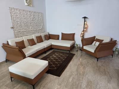 Modern Designer L-Shape Sectional Sofa Set + Single Armchair + Ottoman