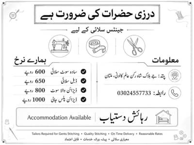Male Tailors Required | Tailor jobs | Jobs | Multan