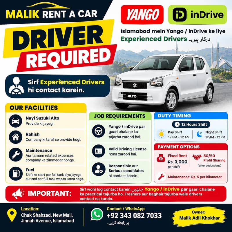 Driver Required for Yango / inDrive – Suzuki Alto | Islamabad - Driver ...