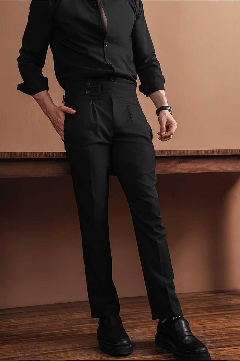 Black Split Two Buttoned Gurkha Trousers 1