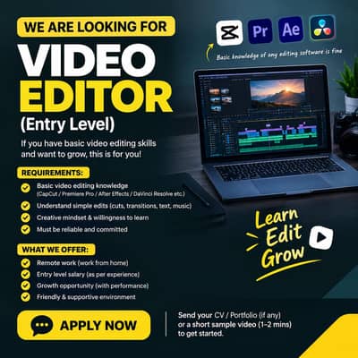 Video Editor Required – Entry Level
