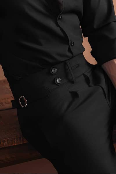 Black Split Two Buttoned Gurkha Trousers