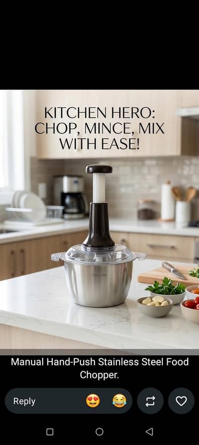 Manual Hand-Push Stainless Steel Food Chopper.