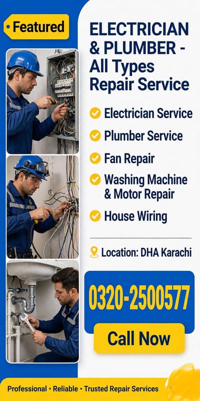 Expert Electrician & Plumber  Karachi Available