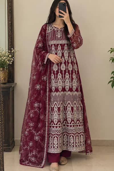Maroon Maxi Dress with Beautiful Golden Work – Worn Once