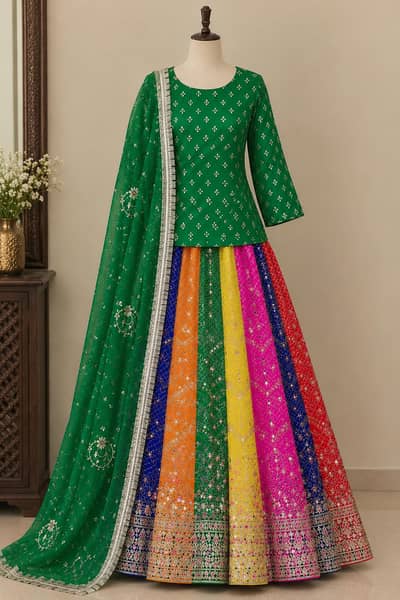 Multi-Color Lehnga with Mirror Work & Kurti