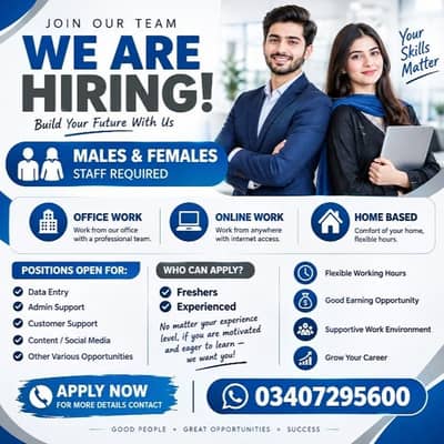 Hiring male and female for online and office work.