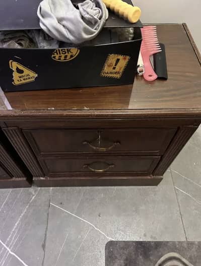 Solid Wooden King Size Bed Set with Dressing Table & Side Tables