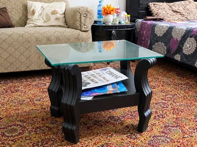 1 big center table 2 side tables  original wood made 1 side table glas