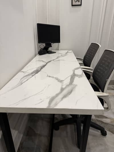 White Marble-Look Office/Study Table with 2 Chairs – 9/10