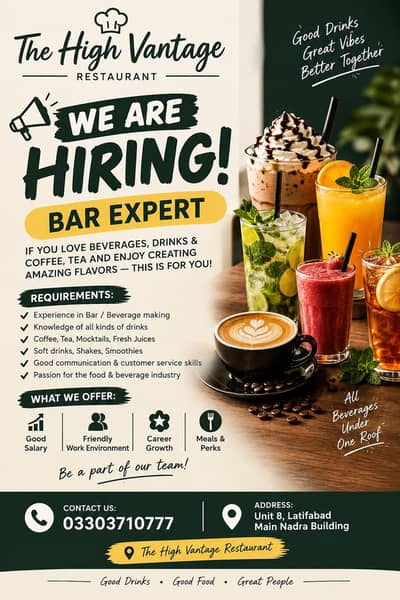 Bar Expert Required – The High Vantage Restaurant