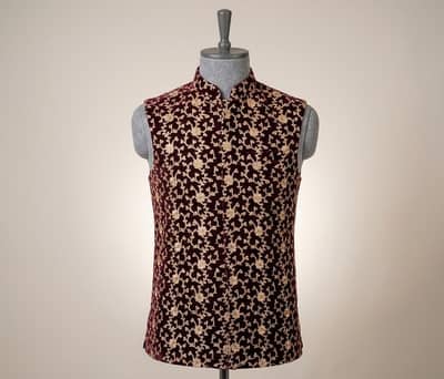Premium Maroon Embroidered Waistcoat for Men – Wedding Wear