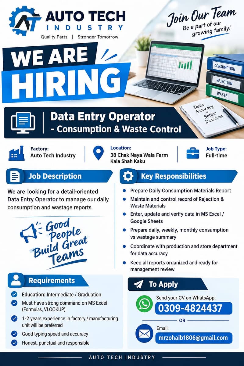 Data Entry Operator - Consumption & Waste Control 0
