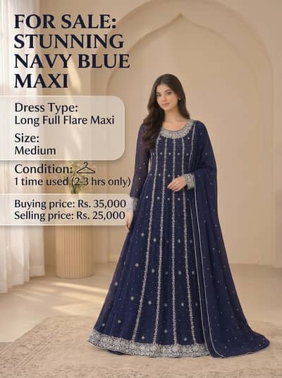 Navy Blue Maxi Dress | Wedding Party Wear | Medium Size