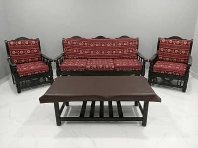 Full Original Solid Wood Sofa Set with Center Table (9/10 Condition)