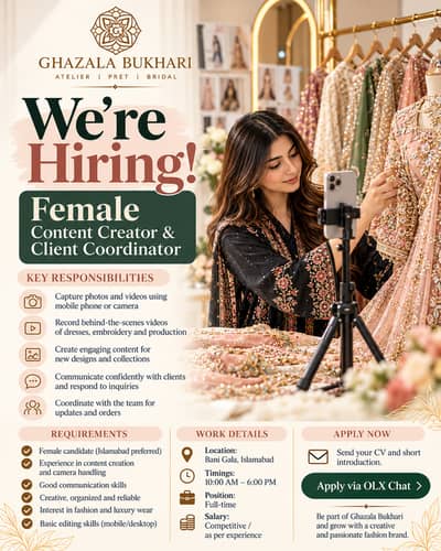 Female Content Creator & Client Coordinator | Ghazala Bukhari