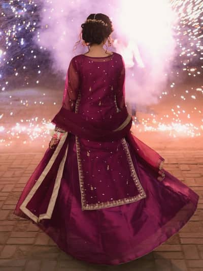 once worn plum  maxi lehnga - original 25k - size M 10/10