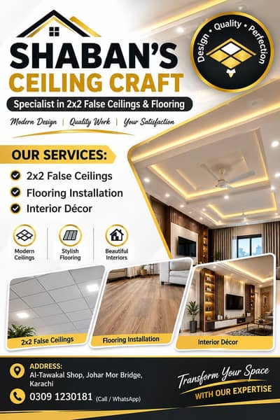 2x2 False Ceiling Installation, Flooring & Interior Decoration Servic