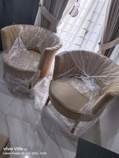 Pair of Modern Velvet Barrel Accent Chairs – Brand New