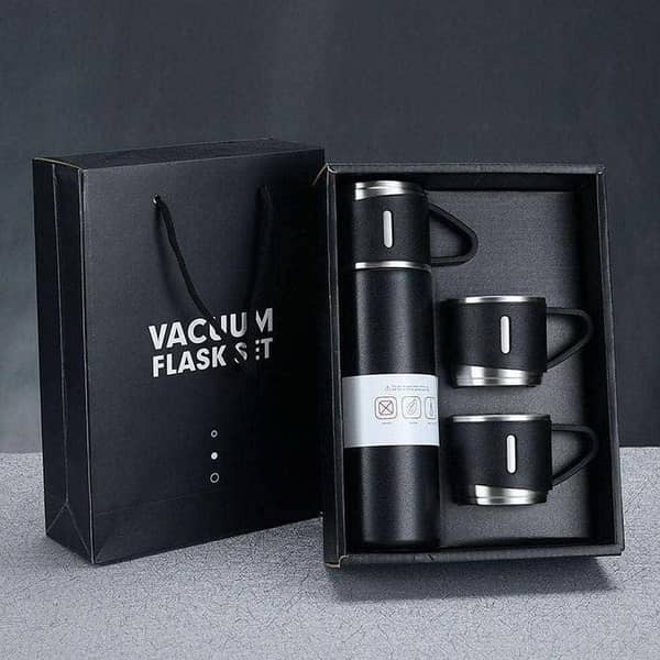 500ml Stainless Steel Vacuum Flask Thermos | 3Pcs Hot & Cold Travel Bottle Set