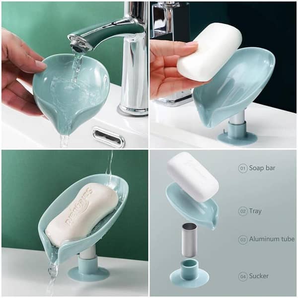 Leaf Shape Self-Draining Soap Dish | Suction Soap Holder for Bathroom & Kitchen