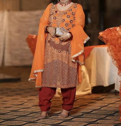 Orange chiffon suit