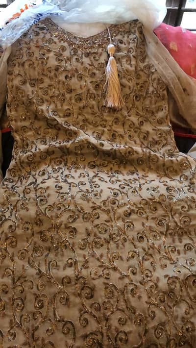 Embroidered 3 Piece Suit – Crinkle Chiffon & Raw Silk Trouser (Medium)