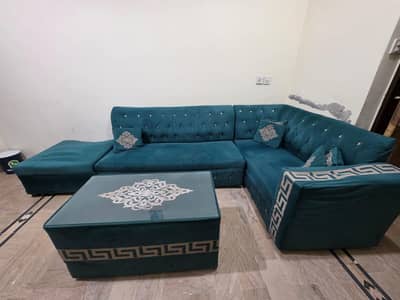L shaped 7 seater sofa set with table for sale