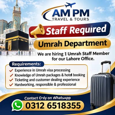 STAFF REQUIRED — UMRAH DEPARTMENT JOB