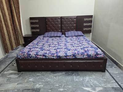bed set with side table and wall mirror and curtens for sale