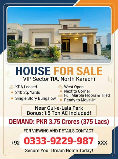 240 sqyd West Open home  Sale, ground+1,  11A north karach KDA Lease i