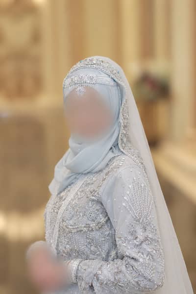Binte Jaz Grey Walima Dress – Bridal Maxi with Tail, Worn Once