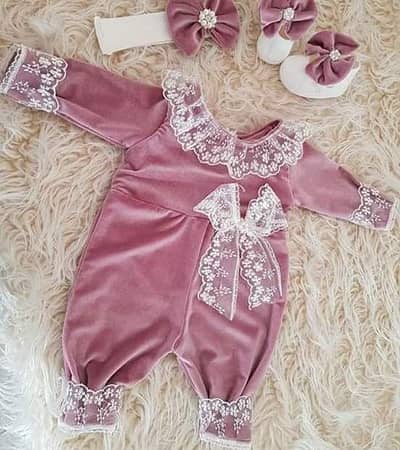 baby girl velvet romper pink - winter wear