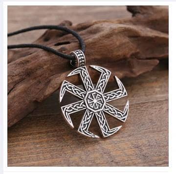 Skyrim Slav Taislman Kolovrat Sun Wheel Pendant Stainless Steel Wax Rope Necklace Vintage Talisman Jewelry for Boy and Girl R6179