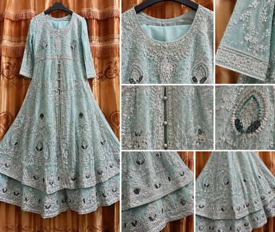 Elegant Mint Green Heavy Embroidered Maxi with Matching Jewellery Set