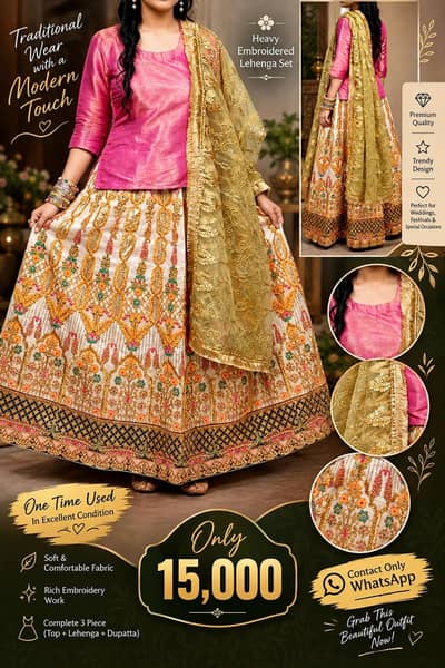 Luxury Embroidered Bridal Lehnga for Sale- Pink & Golden | Rs. 24,999