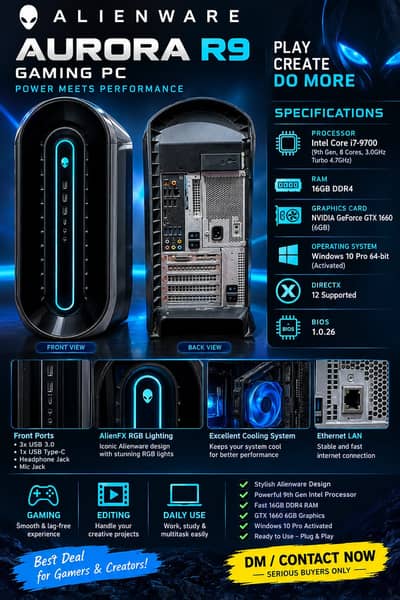 R9 Gaming PC  i7 Core 9th Generation, 16/1TB, 6GB Graphic Card 10/10