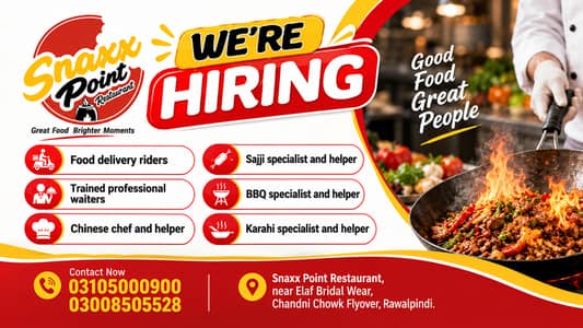 Restaurant Staff Required - Snaxx Point Restaurant