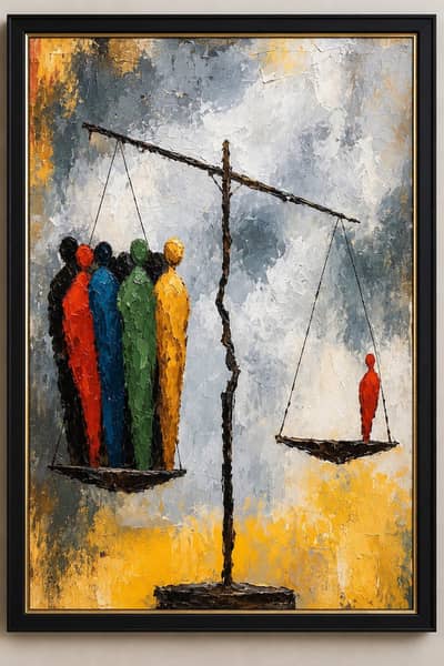 Textured Acrylic Balance Scale Painting